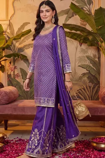 Women Ethnic Motifs Regular Kurta with Sharara & With Dupatta