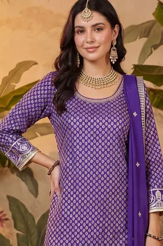 Women Ethnic Motifs Regular Kurta with Sharara & With Dupatta