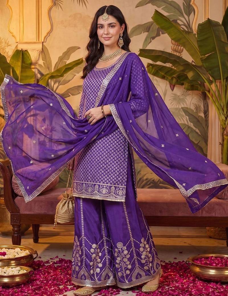 Women Ethnic Motifs Regular Kurta with Sharara & With Dupatta