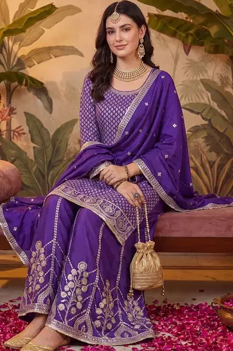 Women Ethnic Motifs Regular Kurta with Sharara & With Dupatta