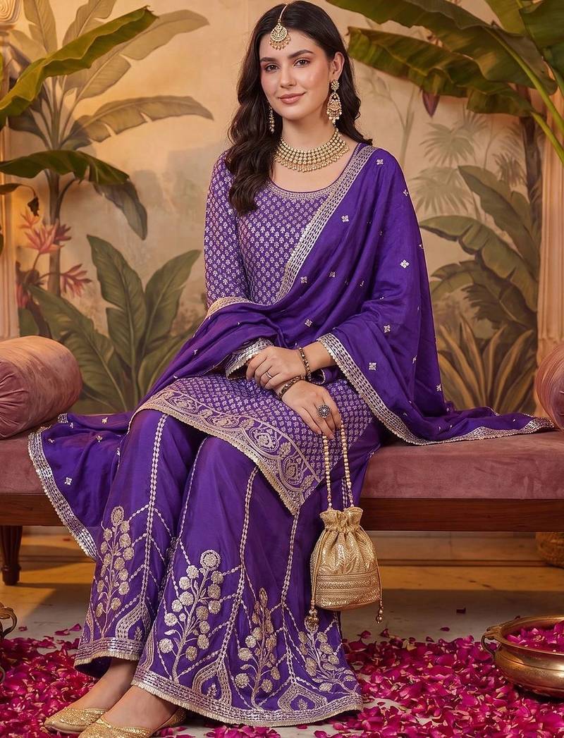 Women Ethnic Motifs Regular Kurta with Sharara & With Dupatta