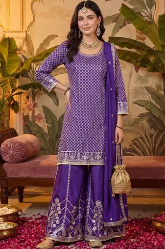 Women Ethnic Motifs Regular Kurta with Sharara & With Dupatta
