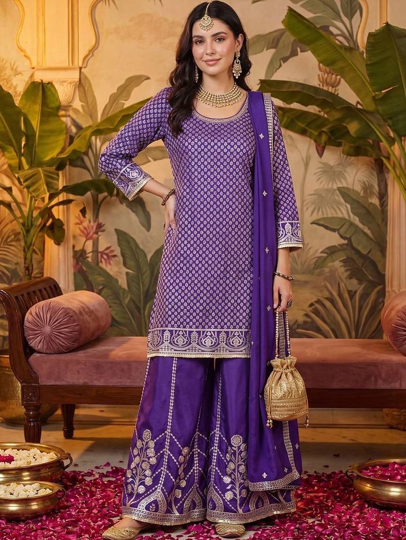 Women Ethnic Motifs Regular Kurta with Sharara & With Dupatta
