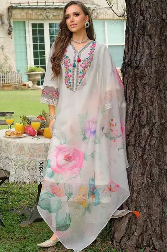 Women Ethnic Motifs Embroidered Regular Thread Work Kurta with Trousers & With Dupatta