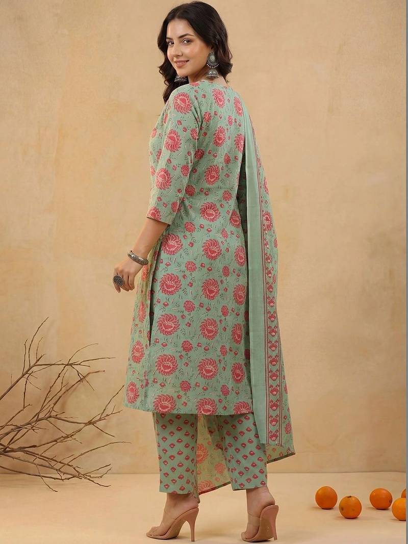 Women Floral Printed Regular Mirror Work Kurta with Trousers & With Dupatta