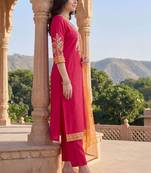Women Ethnic Motifs Embroidered Regular Thread Work Kurta with Trousers & With Dupatta