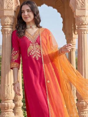 Women Ethnic Motifs Embroidered Regular Thread Work Kurta with Trousers & With Dupatta 2