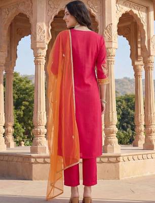 Women Ethnic Motifs Embroidered Regular Thread Work Kurta with Trousers & With Dupatta 4