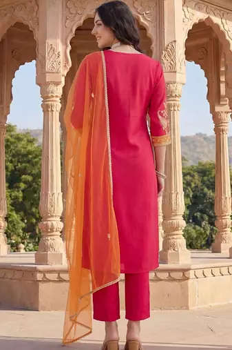 Women Ethnic Motifs Embroidered Regular Thread Work Kurta with Trousers & With Dupatta