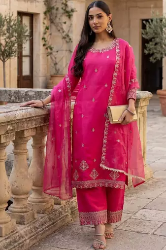 Women Ethnic Motifs Embroidered Regular Kurta with Trousers & With Dupatta