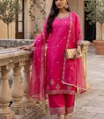 Women Ethnic Motifs Embroidered Regular Kurta with Trousers & With Dupatta