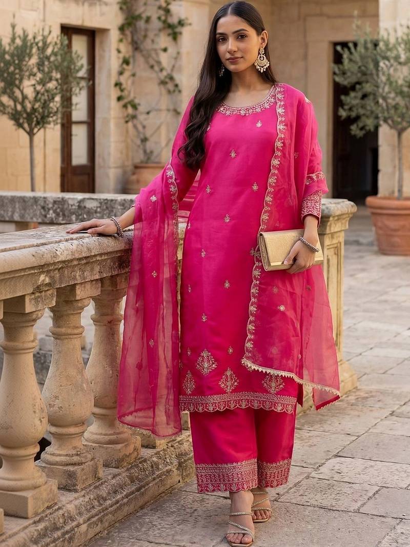Women Ethnic Motifs Embroidered Regular Kurta with Trousers & With Dupatta
