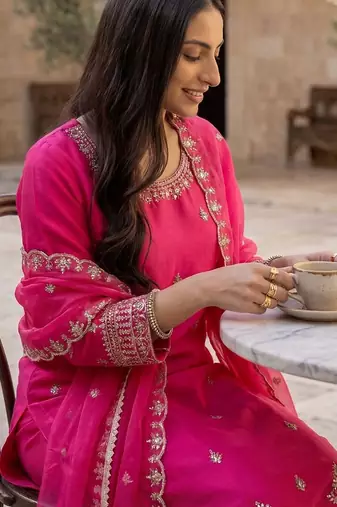Women Ethnic Motifs Embroidered Regular Kurta with Trousers & With Dupatta