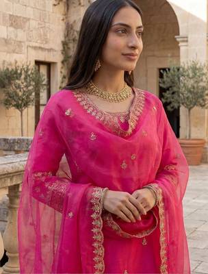Women Ethnic Motifs Embroidered Regular Kurta with Trousers & With Dupatta 3