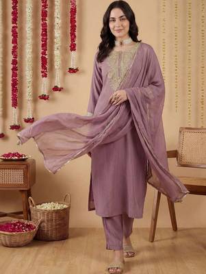 Women Ethnic Motifs Embroidered Regular Thread Work Kurta with Trousers & With Dupatta 1