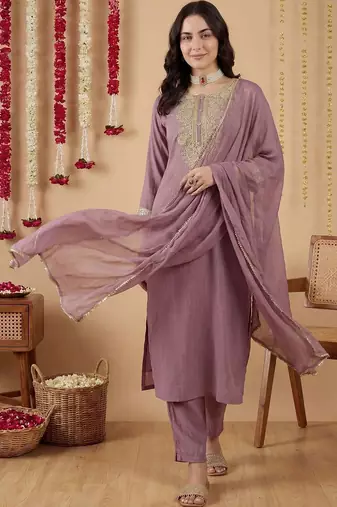 Women Ethnic Motifs Embroidered Regular Thread Work Kurta with Trousers & With Dupatta
