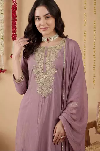 Women Ethnic Motifs Embroidered Regular Thread Work Kurta with Trousers & With Dupatta