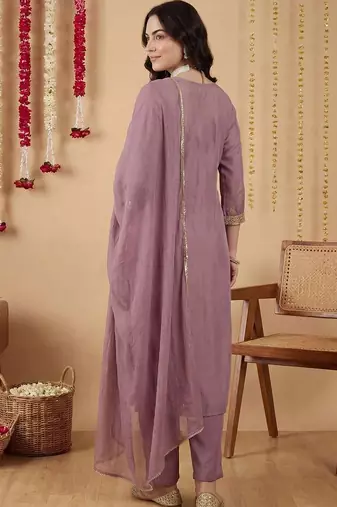 Women Ethnic Motifs Embroidered Regular Thread Work Kurta with Trousers & With Dupatta