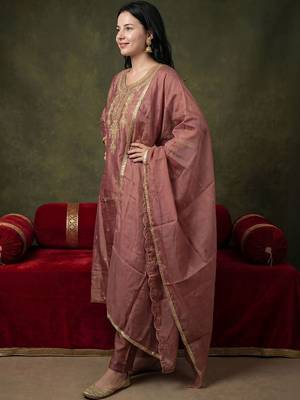 Women Ethnic Motifs Embroidered Regular Kurta with Trousers & With Dupatta 1