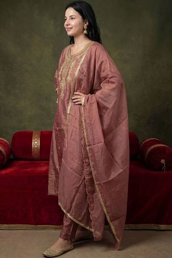 Women Ethnic Motifs Embroidered Regular Kurta with Trousers & With Dupatta