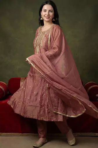 Women Ethnic Motifs Embroidered Regular Kurta with Trousers & With Dupatta