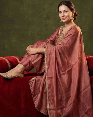 Women Ethnic Motifs Embroidered Regular Kurta with Trousers & With Dupatta 5