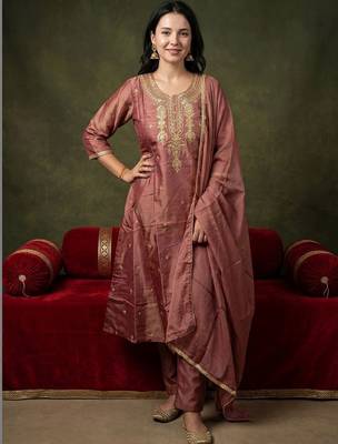Women Ethnic Motifs Embroidered Regular Kurta with Trousers & With Dupatta 6