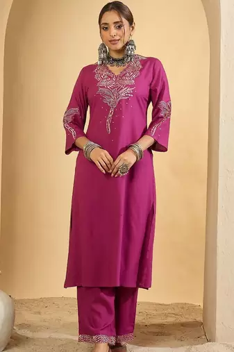 Women Ethnic Motifs Embroidered Regular Thread Work Kurta with Palazzos