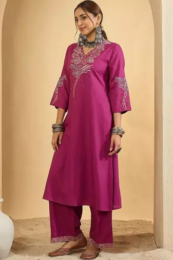Women Ethnic Motifs Embroidered Regular Thread Work Kurta with Palazzos