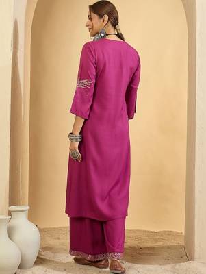 Women Ethnic Motifs Embroidered Regular Thread Work Kurta with Palazzos 7