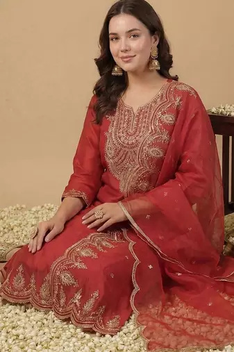 Women Ethnic Motifs Embroidered Regular Thread Work Liva Kurta with Trousers & With Dupatta