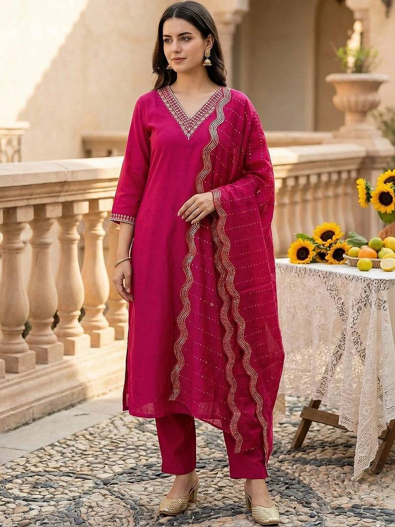 Women Regular Kurta with Trousers & With Dupatta