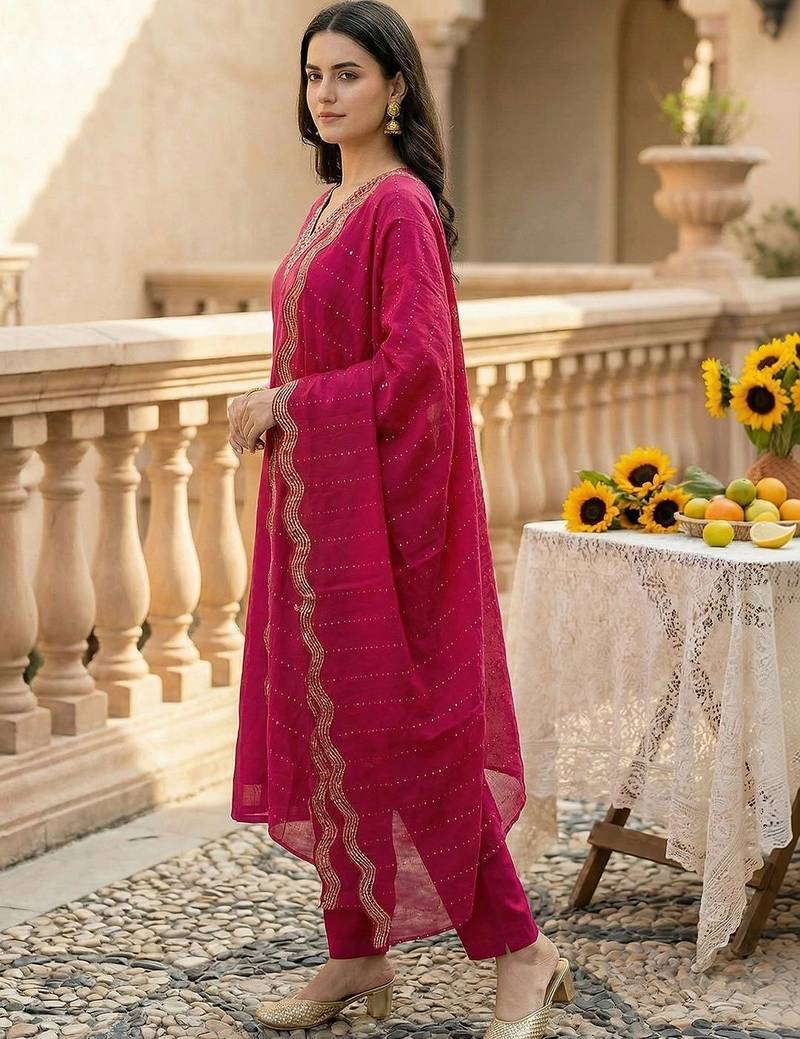 Women Regular Kurta with Trousers & With Dupatta