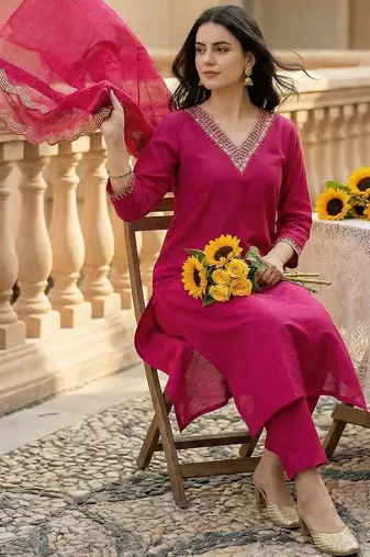 Women Regular Kurta with Trousers & With Dupatta
