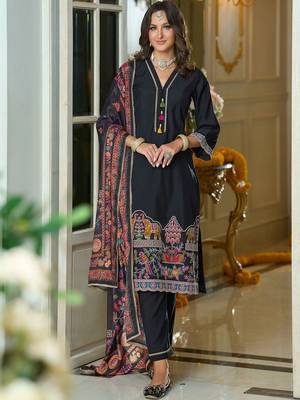 Women Ethnic Motifs Embroidered Regular Thread Work Kurta with Trousers & With Dupatta 1
