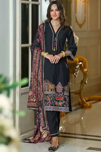 Women Ethnic Motifs Embroidered Regular Thread Work Kurta with Trousers & With Dupatta