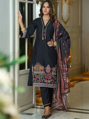 Women Ethnic Motifs Embroidered Regular Thread Work Kurta with Trousers & With Dupatta 5