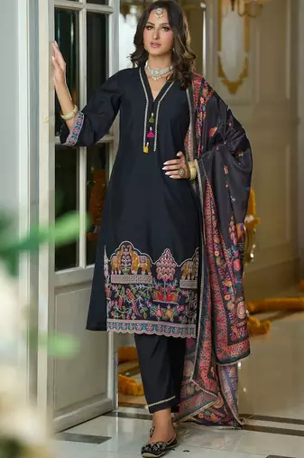Women Ethnic Motifs Embroidered Regular Thread Work Kurta with Trousers & With Dupatta