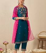 Women Ethnic Motifs Embroidered Regular Thread Work Kurta with Trousers & With Dupatta