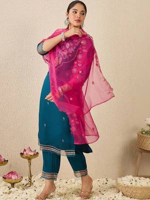 Women Ethnic Motifs Embroidered Regular Thread Work Kurta with Trousers & With Dupatta 3