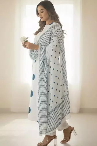 Women Printed Regular Pure Cotton Kurta with Trousers & With Dupatta