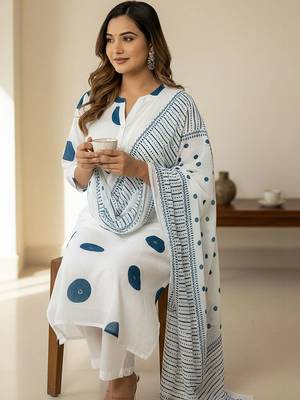Women Printed Regular Pure Cotton Kurta with Trousers & With Dupatta 3