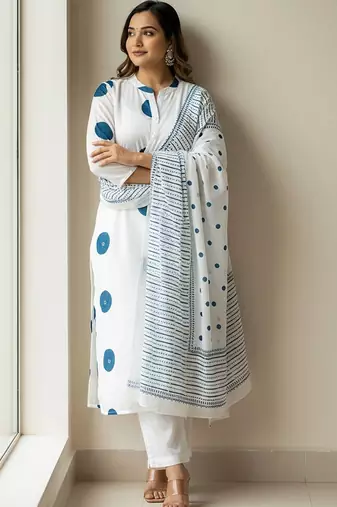Women Printed Regular Pure Cotton Kurta with Trousers & With Dupatta