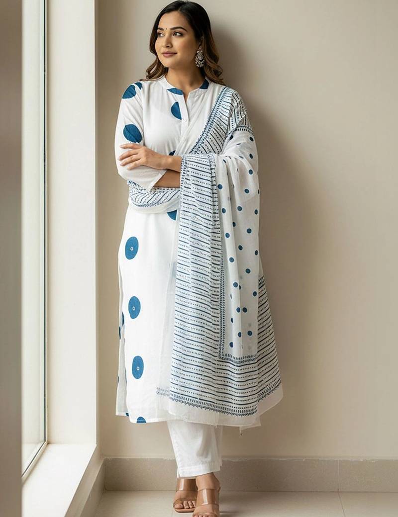 Women Printed Regular Pure Cotton Kurta with Trousers & With Dupatta