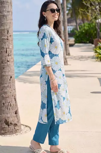 Women Floral Printed Regular Pure Cotton Kurta with Trousers