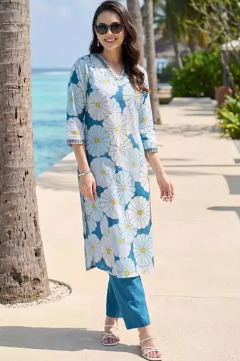 Women Floral Printed Regular Pure Cotton Kurta with Trousers