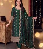 Women Ethnic Motifs Embroidered Regular Kurta with Trousers & With Dupatta