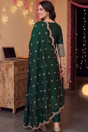 Women Ethnic Motifs Embroidered Regular Kurta with Trousers & With Dupatta