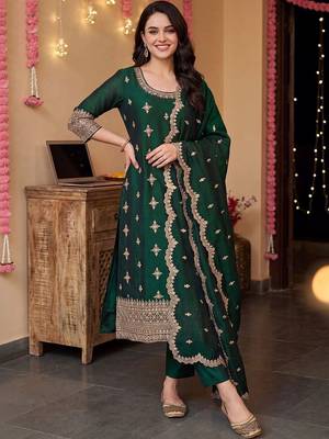 Women Ethnic Motifs Embroidered Regular Kurta with Trousers & With Dupatta 6