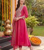 Women Ethnic Motifs Embroidered Regular Kurta with Trousers & With Dupatta